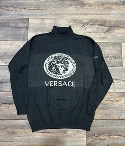 Vintage Rare Versace Classic V2 Men's Gray Sweater Pullover Big Logo Size XL - Picture 1 of 8