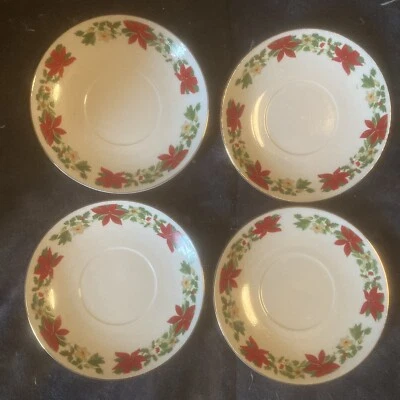 Christmas Poinsettia Holly Saucers Holidays Festive Gibson Everyday Set Of 4 - Image 1 of 4
