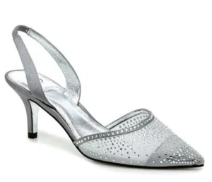 ADRIANNA PAPELL Hanah Pewter Formal Kitten Heel Slingback Pumps NEW Womens Sz 9 - Picture 1 of 8