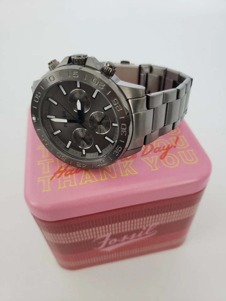Fossil Bannon 45mm Grey Stainless Steel Case with Grey Stainless Steel Bracelet Men's Wristwatch