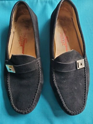 SALVATORE FERRAGAMO MOCASINES DE CONDUCCIÓN DE GAMUZA NEGROS DE GAMUZA 8,5 C Foto 1 de 4