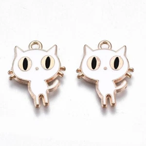 10 Halloween White Cat Shaped Gold Tone Pendant Charms - Picture 1 of 3