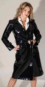 Women Vinyl Glossy trench Mac long Coat Waterproof Winters Mac Wind Breaker - Picture 1 of 4