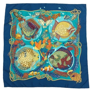 HERMES Grands Fonds Carre 90 Silk 100% Scarf Multicolor/HE6221 - Imagen 1 de 8