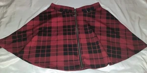 Hot Topic Mini Skirt Large Red Black Plaid O Ring Zipper Punk Emo Bondage Goth - Picture 1 of 3