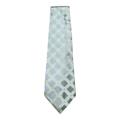 Calvin Klein Sage Green & Silver Check Diamond Silk Tie 3.75″ × 57.5″ Classic - Image 1 of 4
