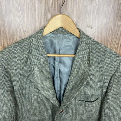 Abrigo Deportivo Van Boven Vintage Años 60 Hecho en EE. UU. Para Hombres 46L Verde Tweed Cuero Botones Foto 1 de 4