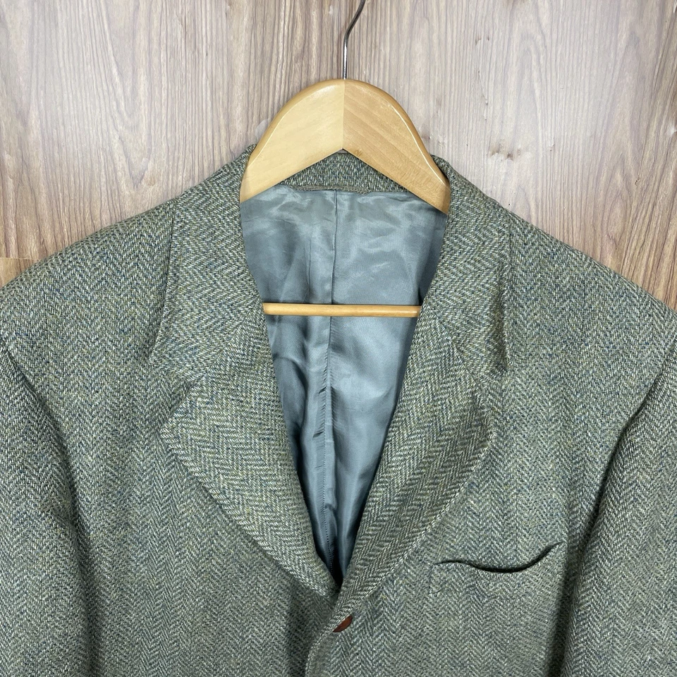 Abrigo Deportivo Van Boven Vintage Años 60 Hecho en EE. UU. Para Hombres 46L Verde Tweed Cuero Botones Foto 1 de 4