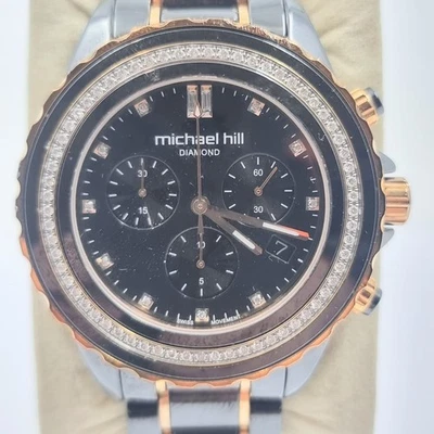 Michael Hill 9633 Chronograph 0.50ct Diamond Black Ceramic Rose Gold Watch — 第 1/4 张图片