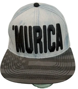 'Murica Hat Cap Adjustable Snap Back One Size Denim Blue Gray USA Neon Lights - Picture 1 of 9