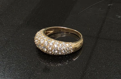 ANILLO DOMO DIAMANTES PAVÉ ORO AMARILLO 18K FIRMADO POR DISEÑADOR VINTAGE Foto 1 de 4