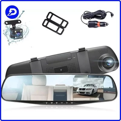 DASH CAM FULL HD CON RETROCAMERA PARCHEGGIO SPECCHIETTO RETROVISORE DA 4,3" DVR - Immagine 1 di 4