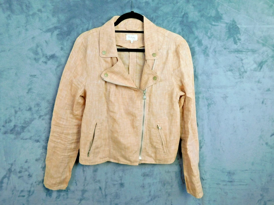 Lou & Grey 夹克女式中号珊瑚色 100% 亚麻骑手摩托海岸海滩 — 第 1/4 张图片