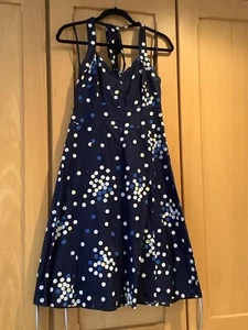 Monsoon lined 100% cotton Size 10 Ladies Navy Halter neck knee length Dress - Picture 1 of 11