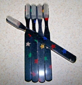 Set of 5 ALAN STUART Rare Vintage Toothbrushes - BLACK with STARS - NOS! - Picture 1 of 5
