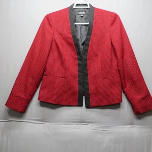 BLACK LABEL BY EVA PICONE SIZE 12 WOVEN RED BLACK OPEN FRONT BLAZER JACKET - Picture 1 of 12