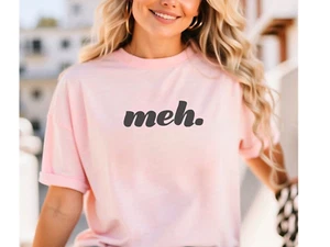 meh. Unisex Heavy Cotton Basic Crewneck Tee Womens Tshirt - Picture 1 of 7