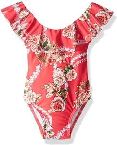 Seafolly 237321 Kids Girl Floral Ruffle One-piece Swimwear Como Rose Size 6 US - Picture 1 of 2