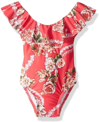 Seafolly 237321 Kids Girl Floral Ruffle One-piece Swimwear Como Rose Size 6 US - Image 1 of 2