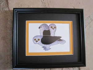 Pootoogook - On the Lookout (baby owl) INUIT Cape Dorset Wood Frame print 8 x10 - Picture 1 of 3