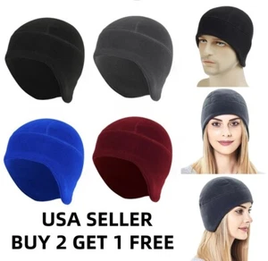 Skull Cap with Ear Flaps Winter Windproof Warm Fleece Beanie Hats for Men Women - Picture 1 of 11