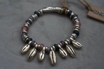 NWT Uno De 50 Silver Taupe Murano Glass Bead ON THE ROAD Stretch Bracelet 6"-9" Foto 1 de 4