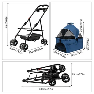 Blue Foldable Pet Cart 4 Wheel Small/Medium Dog Cat Carrying Cart Puppy Carrier - Picture 1 of 23