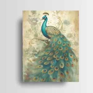 11x14 Teal Peacock Canvas Wall Art - Picture 1 of 8