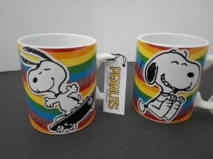NEW Peanuts Snoopy Set Of 2 Rainbow Coffee Mug 70th Anniversary 15oz Gibson - Imagen 1 de 4