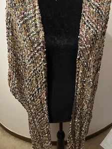 Over The Shoulders Shawl Wrap With Fringe Cover Up, Fall colors, brown, orange, - Picture 1 of 5