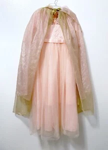 EUC Girls Pale Peach Lace Tulle Flower Girl Pageant Party Dress & Cape Sz 10/11 - Picture 1 of 9