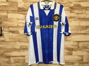 MANCHESTER UNITED 1994 1996 Third Football Shirt Soccer Jersey Umbro Sz L