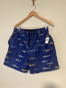 Neu mit Etikett Vintage 90er Polo Sport Ralph Lauren Haifisch Druck Badehose Shorts L - Bild 1 von 9