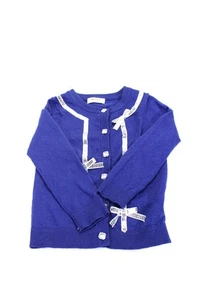 Milly Minis Childrens Girls Sequined Bow Button Cardigan Sweater Blue Size 6 - Picture 1 of 3