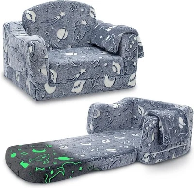 Comfy Toddler Couch and Chair for Kids with Blanket, 2-In-1 Soft Plush Fold Out - Image 1 of 4