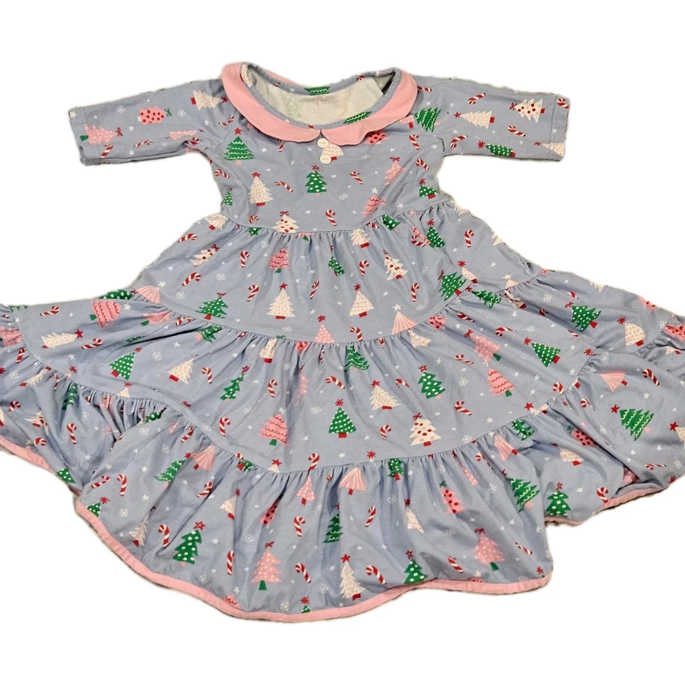 Vestido Eleanor Rose ER Árbol de Navidad Bastón de Caramelo Estampado Volantes Giratorio Talla 10-12 Foto 1 de 4