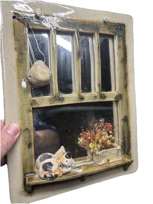 Espejo de alféizar de ventana para gatos de arcilla cerámica único Foto 1 de 4