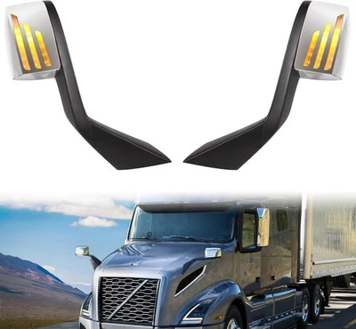 Conjunto de espejos retrovisores de capó compatibles con Volvo VNL 2000-2015 con par de intermitentes Foto 1 de 4