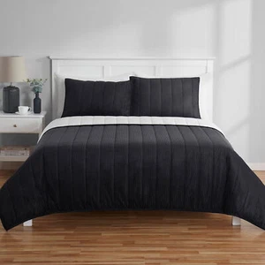 Machine Washable Solid Black Corduroy Stripe Quilt King Size for Bedroom Home US - Picture 1 of 8