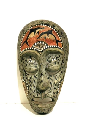 10 Inches Hand Carved Tribal Wooden Mask African Style Wall Art Ethnic Home Deco - Image 1 of 3