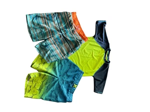 Lot of 3 Boys Large ZeroXposur Ocean Gear Swim Shirt & Trunks Blue Green Shark - Picture 1 of 11
