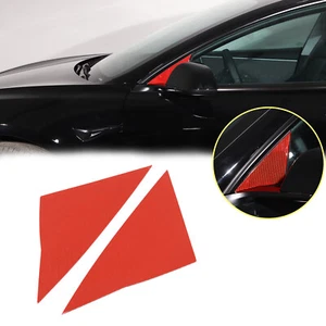 Red Carbon Side Mirror A-Pillar Triangle Trim Sticker For Tesla Model 3 2023-24 - Foto 1 di 12