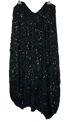 Vestido Robert Rodriguez Negro Seda Sin Tirantes Lentejuelas Hasta la Rodilla Talla 12 Foto 1 de 4