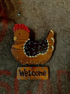 Welcome guests to your home with the Country wooden  Chicken Handmade 10x8" - Picture 1 of 12