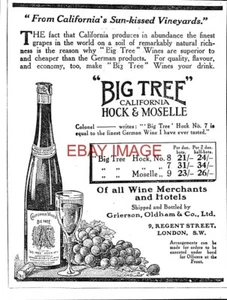 WW1 Reklame "BIG TREE" California Hock & Moselle Wines 1915 Kleingedruckte Ad 734/04 - Bild 1 von 1