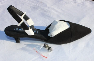 НОВЫЙ SOL SANA KATE 1-3/4» ОБЕРНУТЫЙ КОТЕНОК КАБЛУК СЛИНГА НАЗАД ЧЕРНАЯ ЗАМША САНДАЛИИ EU38 - Изображение 1 из 4