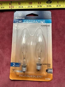 (1434.) Decorative Bulbs 25W Clear Torpedo Can-base 2-pk 3782-2 Westinghouse - Picture 1 of 1