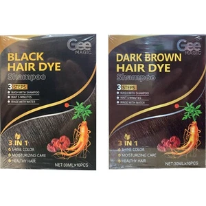 Champú tinte cabello negro/marrón para hombre mujer 3 en 1 champú color cabello 30 ml - Imagen 1 de 8