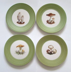 Vintage Marcel Guillot France Hand Painted Pottery MUSHROOM Dinner Plates Set 4 - Picture 1 of 8