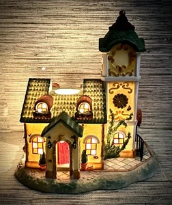 Vintage Partylite Ole World Village Christmas Clocktower Village Candle holder - Picture 1 of 20